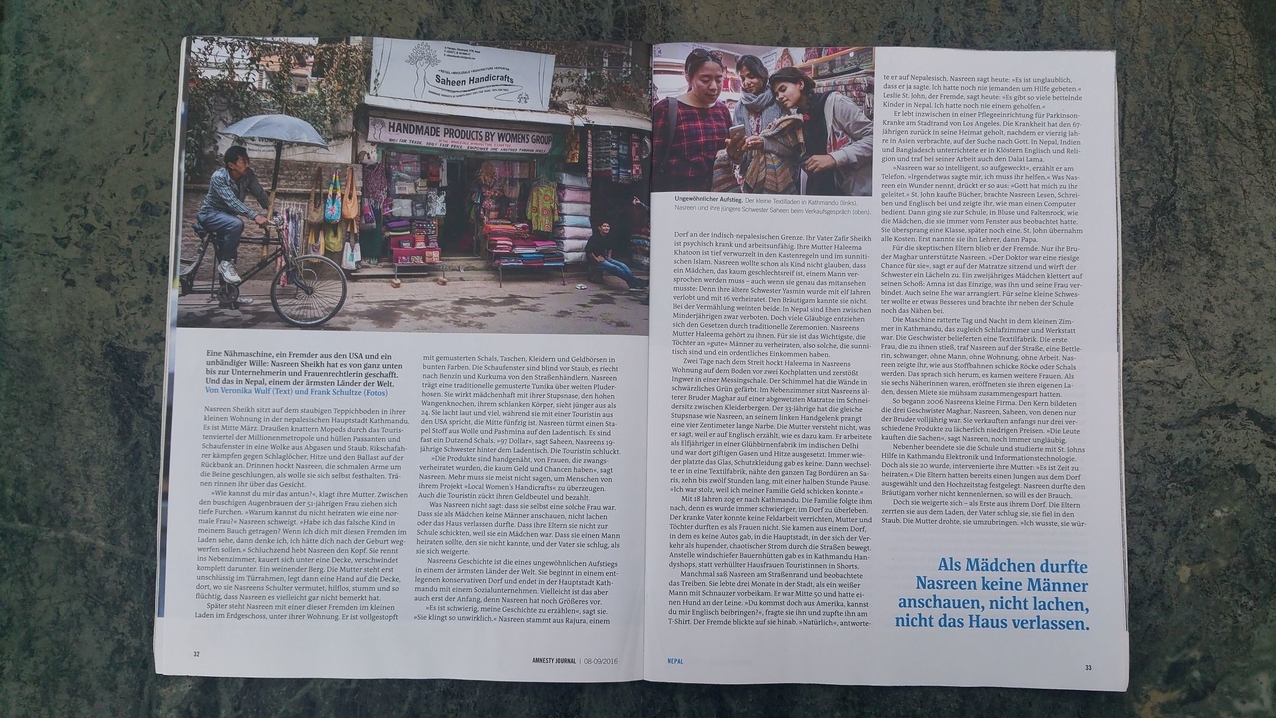 In der Amnesty international Zeitschrift ist ein Artikel über ein Mädchen aus Nepal, das den Ausbruch aus den vorbestimmten Bahnen geschafft hat.
